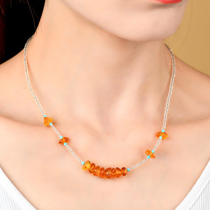 Natural White Crystal Amber Collarbone Necklace | Purifying Energy Elegant Spiritual Jewelry