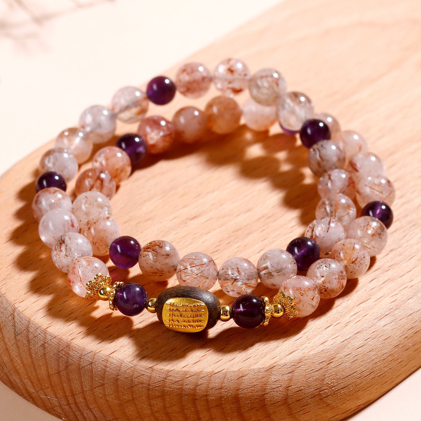 Natural Black Gold Super Amethyst Double Circle Bracelet | Spiritual Protection & Wealth Charm