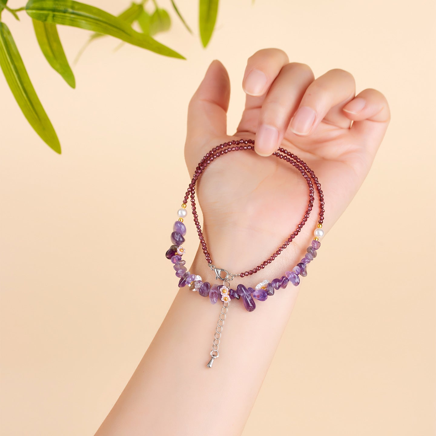 Natural Garnet Amethyst Crushed Stone Multi-Circle Adjustable Bracelet Necklace | Spiritual Protection & Wealth Attraction