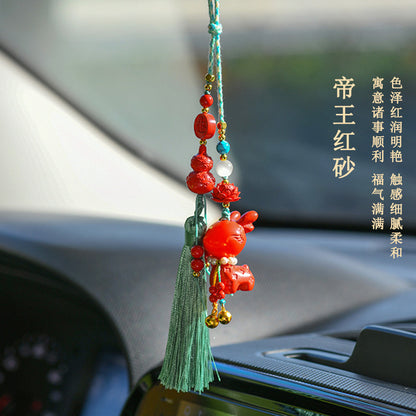 Natural High-Content Cinnabar Deer Safe Journey Car Pendant Keychain Bag Ornament