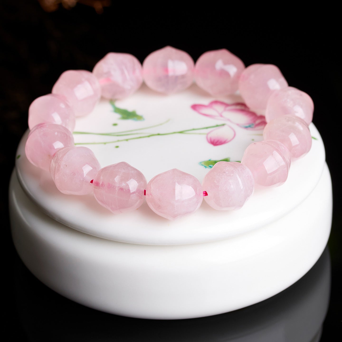 Natural Rose Quartz Bell Bracelet for Women - Peach Pink Crystal Healing Jewelry for Love and Harmony