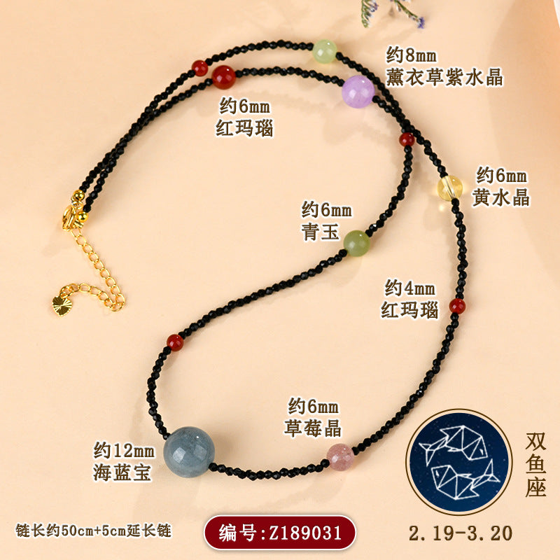 Twelve Zodiac Natural Crystal Multi-Gemstone Collarbone Necklace & Bracelet Set