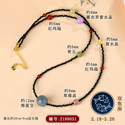 Twelve Zodiac Natural Crystal Multi-Gemstone Collarbone Necklace & Bracelet Set