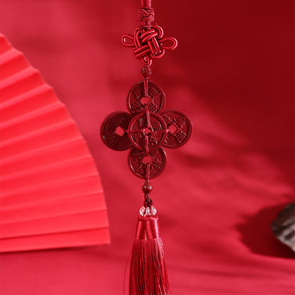 Natural High Content Cinnabar Purple Gold Sand Five Emperors Coin Car Pendant - Safe Journey Amulet