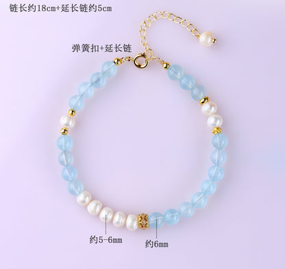 Natural Crystal Aquamarine Pearl Bracelet | Spiritual Harmony & Wealth Attraction