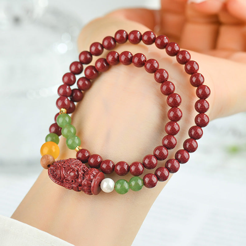 Natural High Content Cinnabar Purple Gold Sand Double Circle Buddha Beads Bracelet