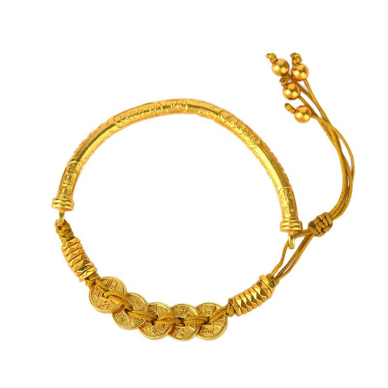 Gold Five Emperors Coin Half Bracelet | Ancient Method Coiled Wealth Protection Jewelry