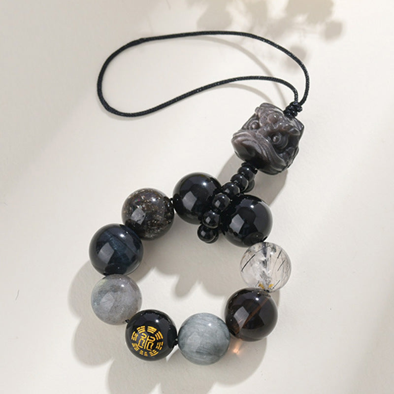 Natural Crystal Five Elements Awakening Lion Pendant - Energy Balance Keychain