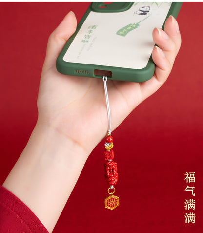 Imperial Red Cinnabar Pixiu Phone Chain Pendant - Wealth and Protection Talisman
