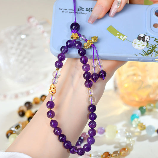 Natural Uruguay Amethyst Phone Chain Pendant | Spiritual Protection & Energy Flow Charm