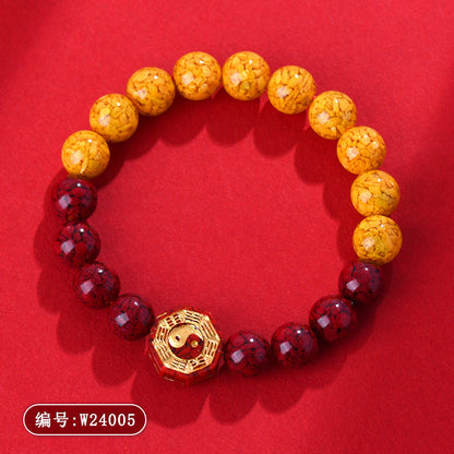 Natural Raw Ore Cinnabar Realgar Crystal Sand Taiji Bagua Bracelet - Taoist Spiritual Harmony