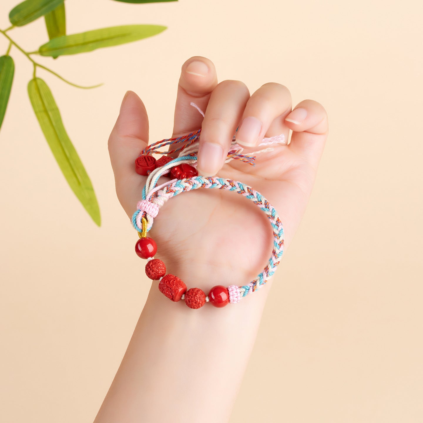 Imperial Red Cinnabar Guanyin Barrel Bead Tibetan Style Bracelet with Pixiu Beads