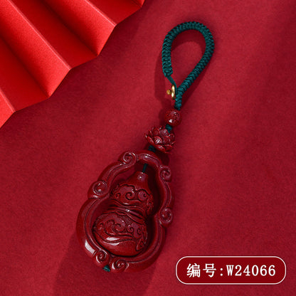 Natural Purple Gold Cinnabar Fortune Peace Keychain - Mystical Gourd Amulet for Wealth