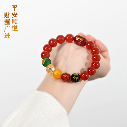 Five-Way God of Wealth Red Agate Tai Sui Bracelet - Wealth Attraction & Zodiac Protection