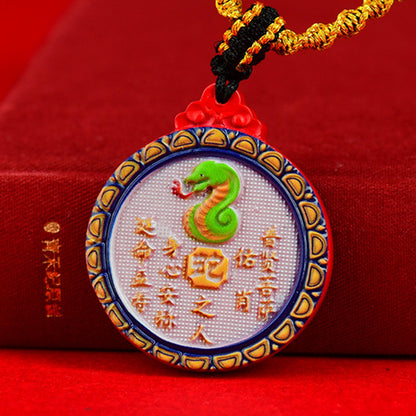 Double-Sided Cinnabar Zodiac Eight Immortals Pendant for Protection and Fortune