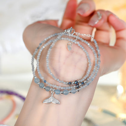 Natural Aquamarine Blue Chalcedony Multi-Layer Bracelet | Spiritual Protection & Elegant Energy