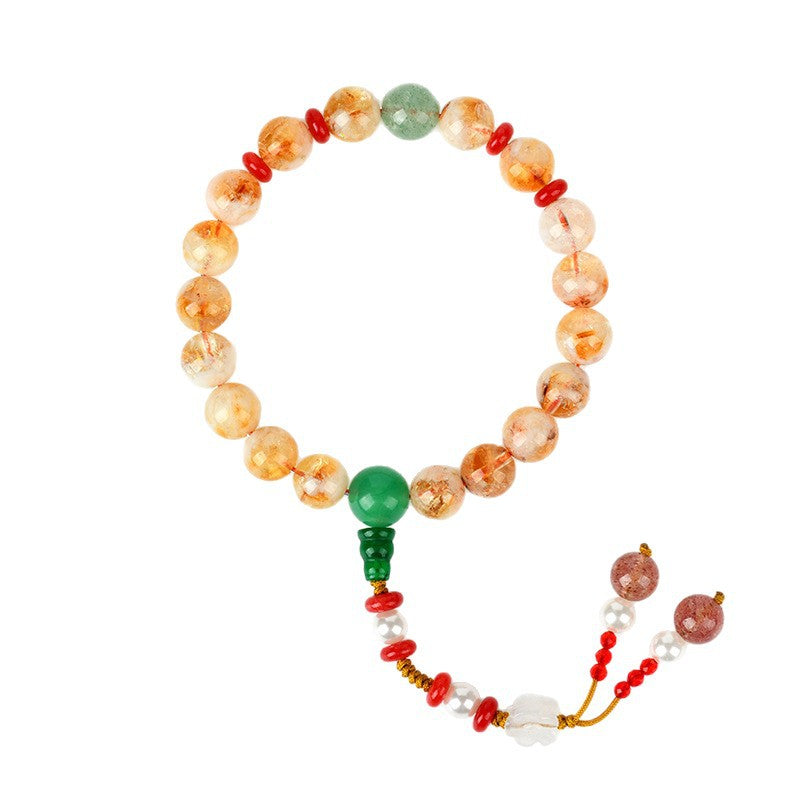 Yellow Pagoda and Green Strawberry Crystal Bracelet | Natural Energy & Mystical Fashion