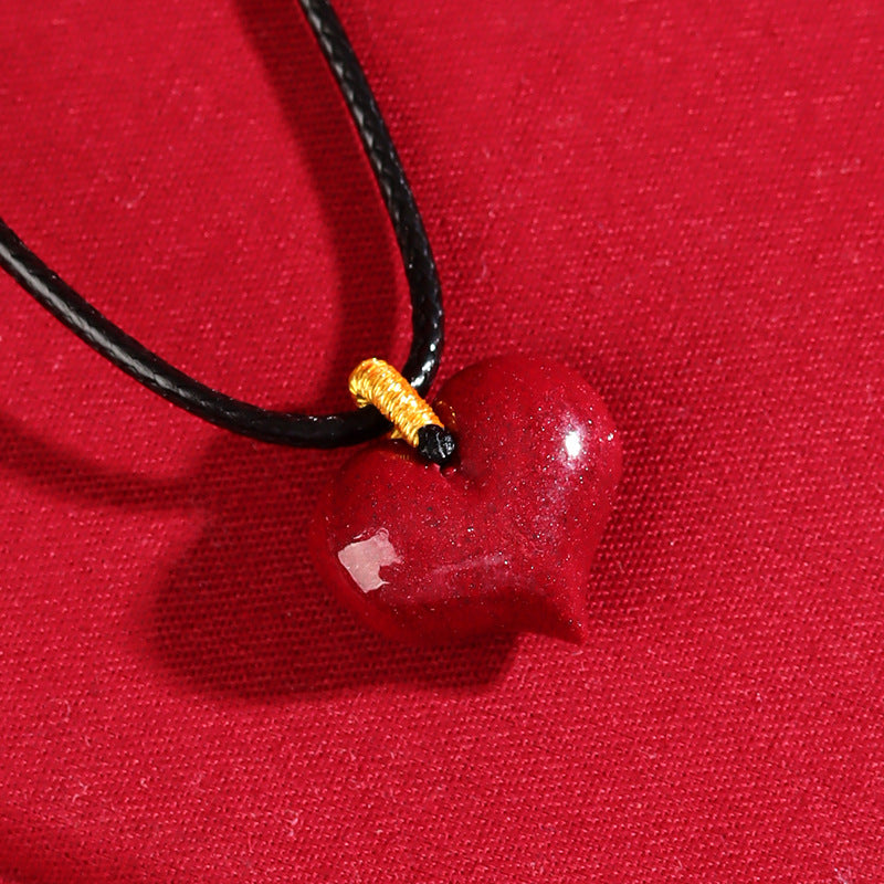 Natural Purple Gold Cinnabar Heart Pendant Necklace - Zodiac Year Blessing & Protection Amulet