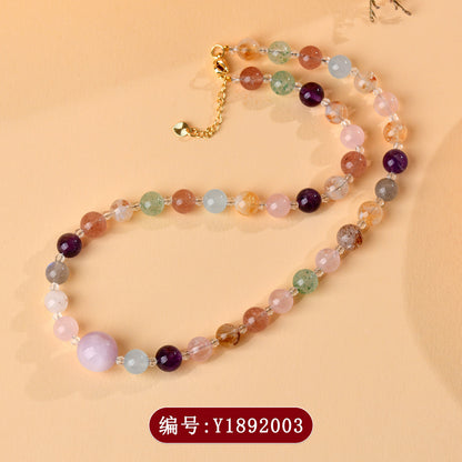 Natural Crystal Multi-Gem Collarbone Necklace | Amethyst & Yellow Tower Crystal for Wealth & Harmony