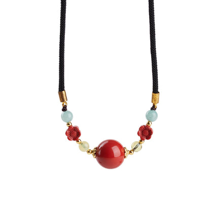 Imperial Red Cinnabar Fortune Bead Necklace | Wealth & Protection Amulet