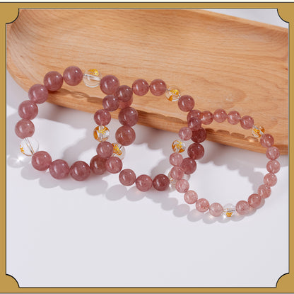 Strawberry Crystal Three-in-One Zodiac Bracelet | Spiritual Harmony & Good Fortune for Women