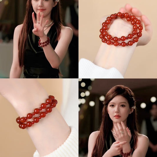 Red Agate Double Circle Bracelet for Zodiac Year Women - Lucky Charm Jewelry