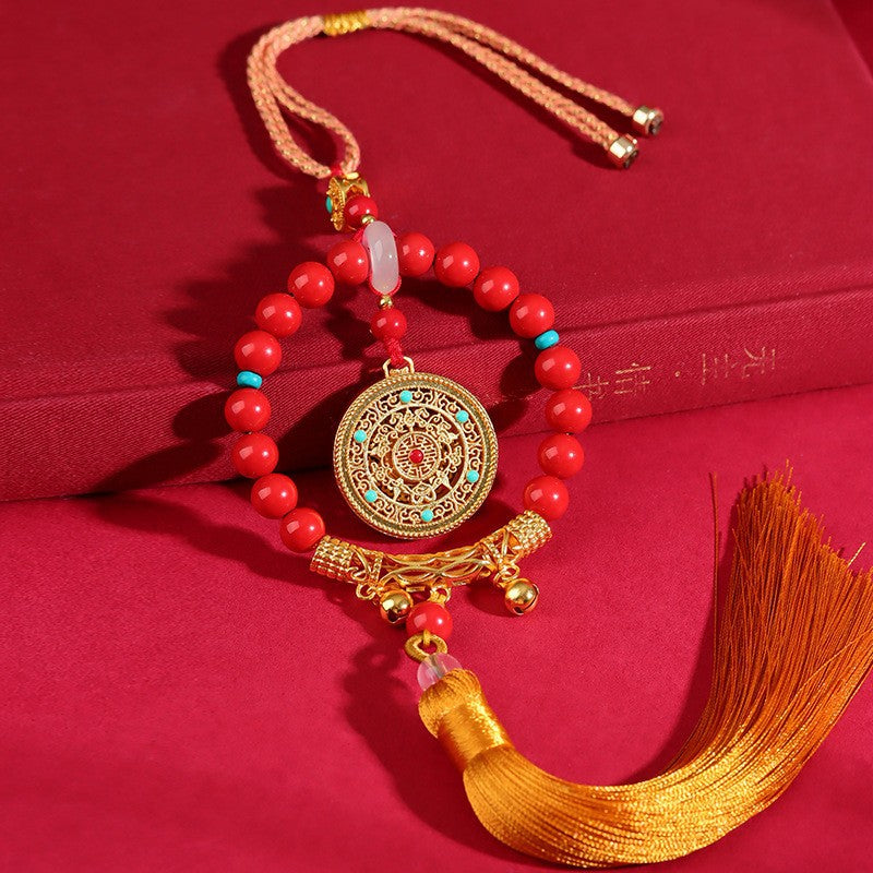 Natural Purple Gold Cinnabar Five Blessings Compass Car Hanging | Spiritual Protection & Wealth Attraction