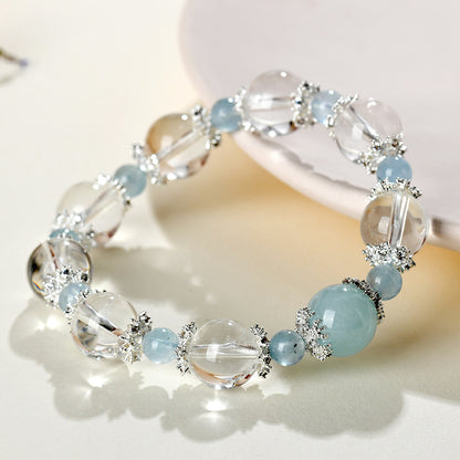 Natural White Crystal Aquamarine Bracelet - Elegant Women's Spiritual Jewelry for Peace and Prosperity