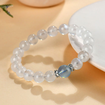 Natural Blue Moonstone Aquamarine Crystal Bracelet - Harmony Protection & Elegant Energy