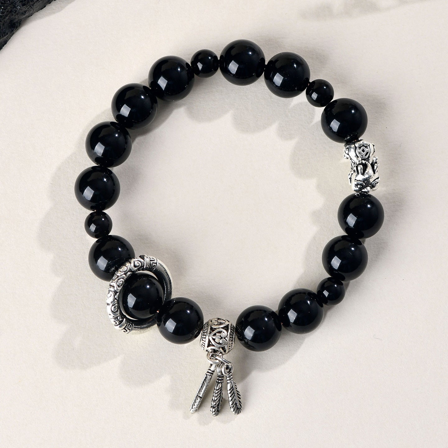 Natural Obsidian Pixiu Bracelet - Chinese Style Women's Wealth and Protection Talisman
