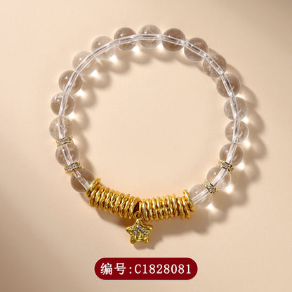 White Crystal Coiled Star Bracelet | Chinese Style Spiritual Energy Jewelry for Women