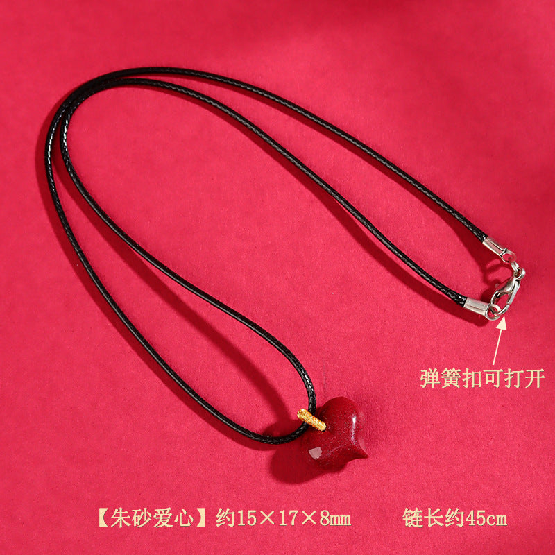 Natural Purple Gold Cinnabar Heart Pendant Necklace - Zodiac Year Blessing & Protection Amulet