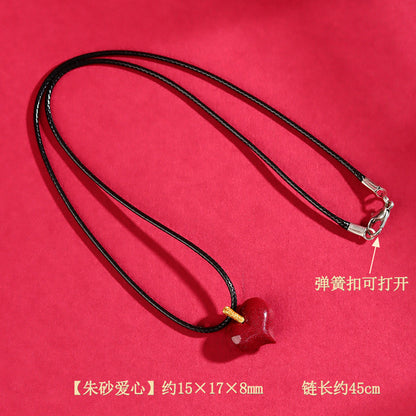 Natural Purple Gold Cinnabar Heart Pendant Necklace - Zodiac Year Blessing & Protection Amulet