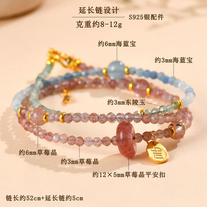 Natural Aquamarine Strawberry Crystal Collarbone Necklace | Elegant Protection & Luck Charm