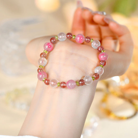 Natural Rose Quartz Crystal Bracelet | Peach Blossom Love Energy for Harmony