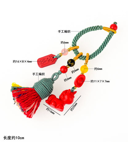 Imperial Red Cinnabar Zodiac Horse Keychain Pendant - Protection & Prosperity Talisman