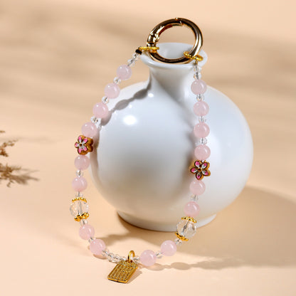 Natural Pink Quartz Peach Blossom Keychain - Love Charm & Fortune Pendant