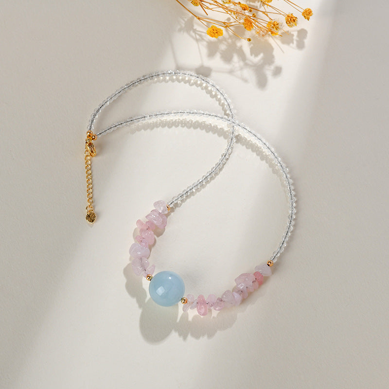 Natural Amethyst Rose Quartz Aquamarine Crushed Stone Collarbone Necklace - Romantic Women's Spiritual Jewelry