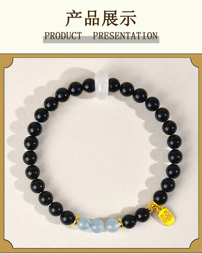 Natural Crystal Obsidian Multi-Gem Bracelet | Chinese Style Buddhist Bead for Women