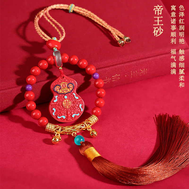 Imperial Red Cinnabar Painted Gourd Car Hanging – Feng Shui Protection & Prosperity Charm