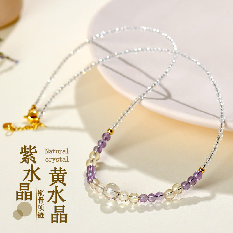 Natural White Crystal Ametrine Collarbone Necklace | Spiritual Balance & Elegant Protection