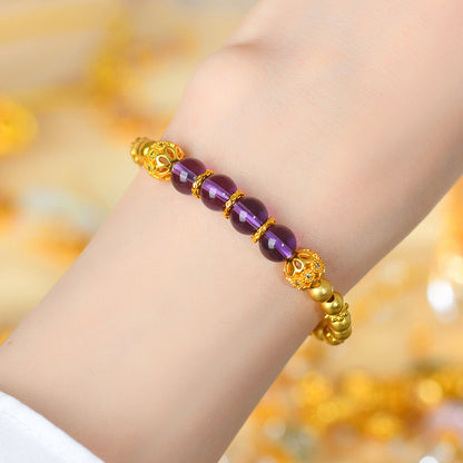 Golden Sand Gold Fortune Amethyst Bracelet | New Chinese Style Retro Women's Spiritual Jewelry