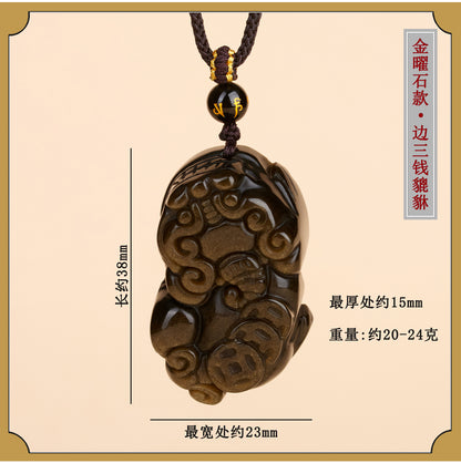 Natural Obsidian Pixiu Pendant Necklace | Chinese Style Unisex Wealth Talisman