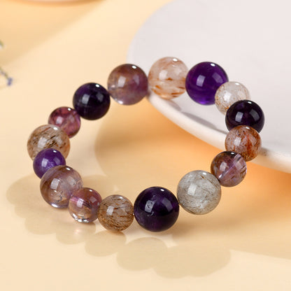 Natural Amethyst Super Seven Purple Planet Bracelet - Elegant Unisex Energy Jewelry for Harmony