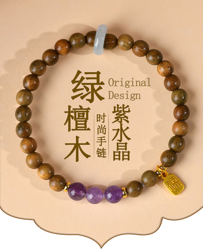 Green Sandalwood & Amethyst Multi-Loop Bracelet