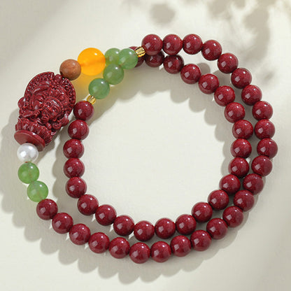 Natural High Content Cinnabar Purple Gold Sand Double Circle Buddha Beads Bracelet