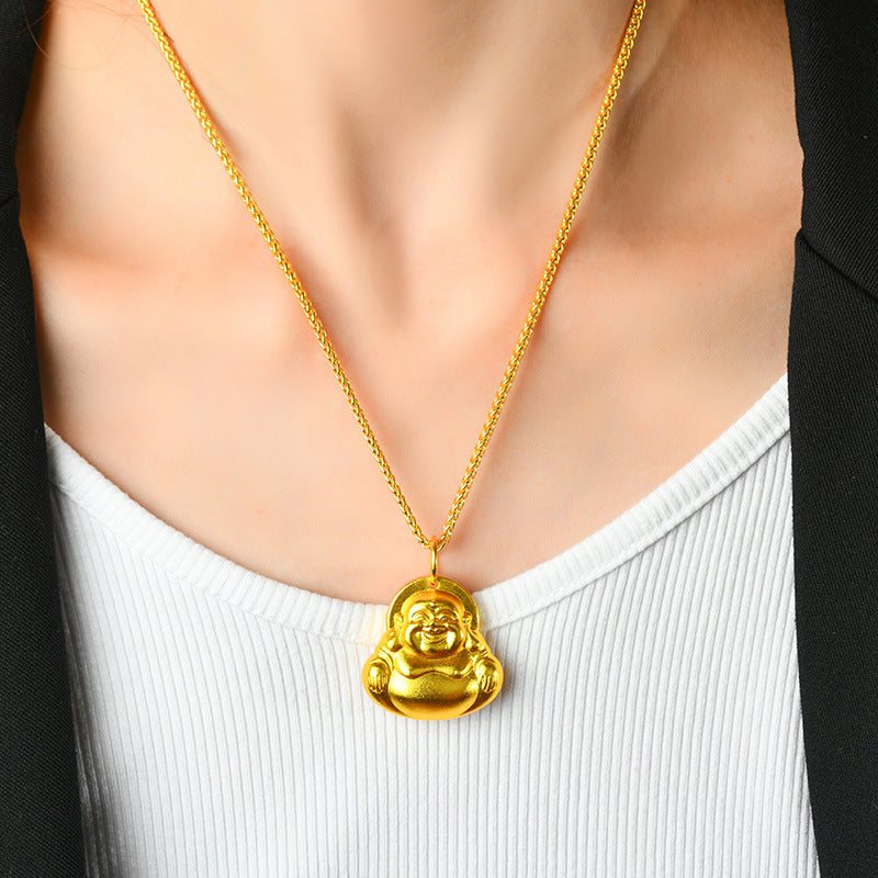 Golden Maitreya Laughing Buddha Pendant Necklace - Symbol of Joy and Prosperity