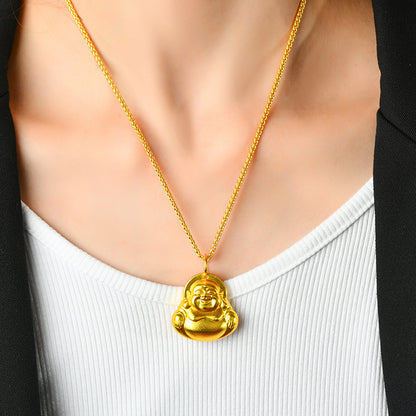 Golden Maitreya Laughing Buddha Pendant Necklace - Symbol of Joy and Prosperity