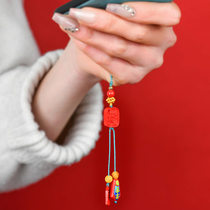 Imperial Red Sand Zodiac Snake Fortune Pendant - 2025 Mystical Charm for Phone & Bag