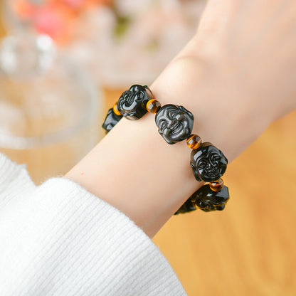 Rainbow Eye Obsidian Buddha Head Bracelet - Spiritual Harmony & Protection for Couples